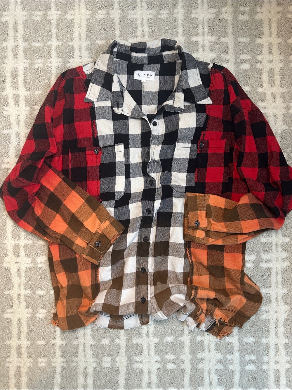 Risen Los Angeles Ombre Red Black oversized Plaid Button-Down Shirt